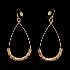 Teardrop Earrings Gold Silver Tone Beaded Hoop